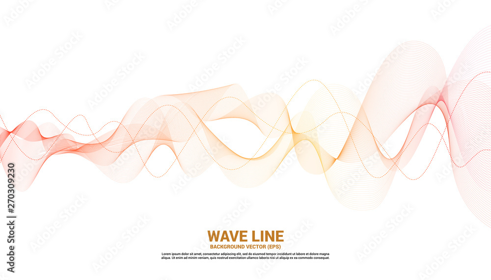 Poster orange sound wave line curve on white background. element for theme technology futuristic vector