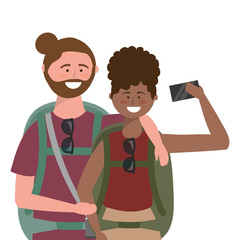 Tourist boy and girl with bag design