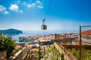 View of Dubrovnik city and cable car taken from Mount Srd