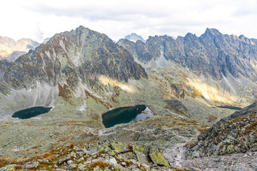 Hiking in High Tatras Mountains (Vysoke Tatry), Slovakia. Mlynicka Valley. Okruhle pleso lake...