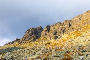 Hiking in High Tatras Mountains, Slovakia. Bystra Lawka, ridge above the Mlynicka Valley and Furkotska Valley. Evening view from Furkotska valley