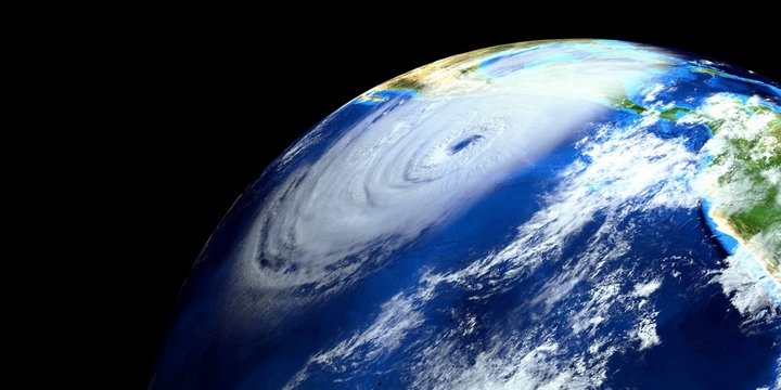 Extremely detailed and realistic high resolution 3d illustration of a Hurricane approaching us east coast. Shot from space. Elements of this image have been furnished by Nasa.