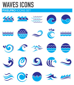 Waves icons set on white background for graphic and web design. Simple vector sign. Internet concept symbol for website button or mobile app.