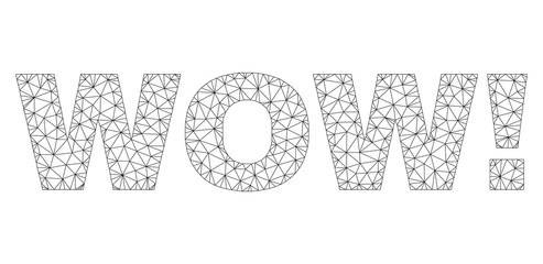Mesh vector WOW! text. Abstract lines and points are organized into WOW! black carcass symbols. Linear frame flat polygonal mesh in vector format.