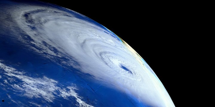 Extremely detailed and realistic high resolution 3d illustration of a Hurricane approaching us east coast. Shot from space. Elements of this image have been furnished by Nasa.