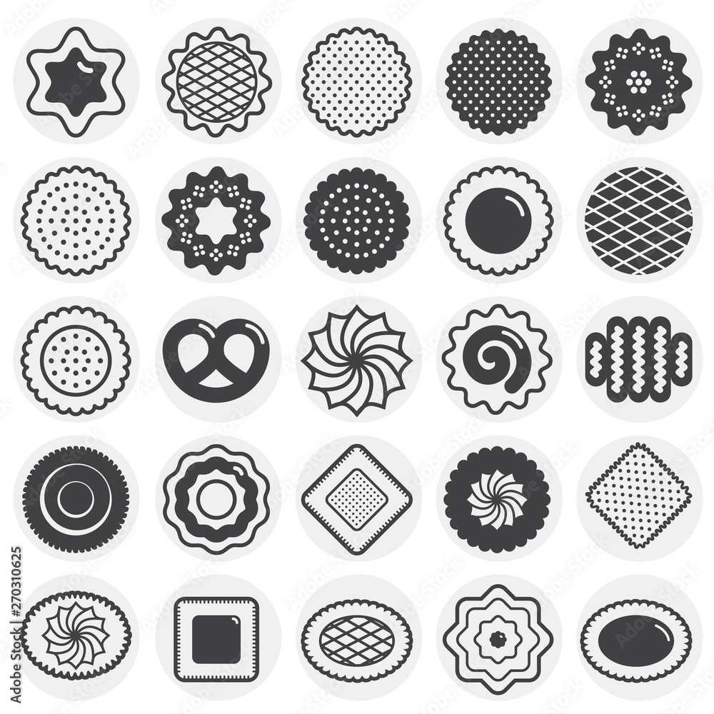 Poster cookies icons set on circles background for graphic and web design. simple vector sign. internet con