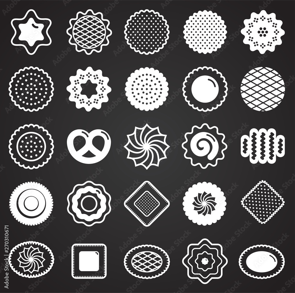 Poster cookies icons set on black background for graphic and web design. simple vector sign. internet conce