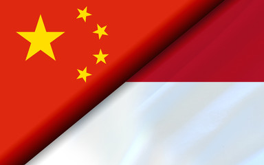 Flags of the China and Indonesia divided diagonally