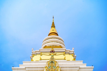 Pagoda in Buddha temple on the beautiful cloudy sky , Asia , Thailand