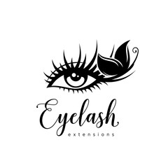 Eyelash extension logo. Makeup with black butterfly. Vector illustration in a modern style