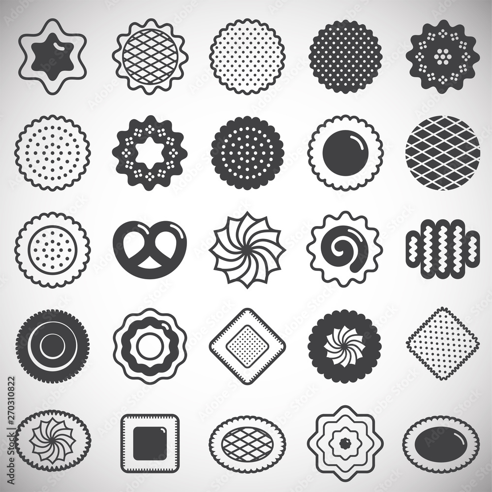 Poster cookies icons set on white background for graphic and web design. simple vector sign. internet conce