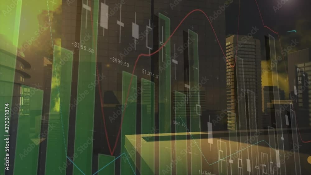 Aufkleber digital composite of a bar graph and a cityscape