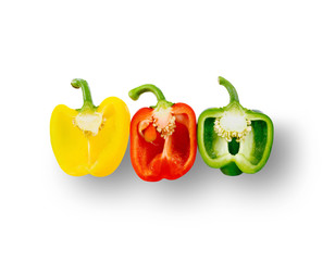 Sliced sweet pepper isolated on white background