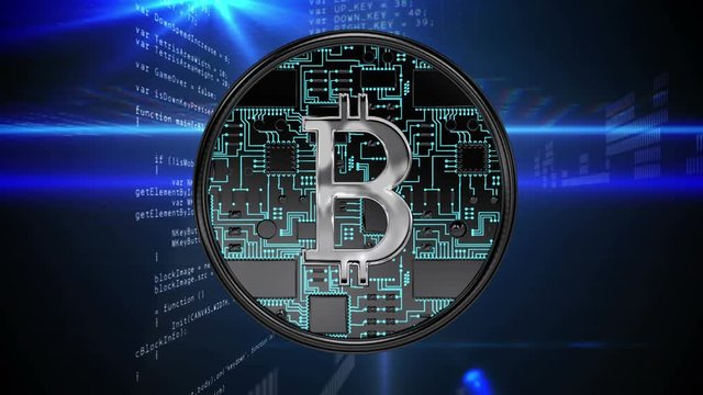 Digital composite of the cryptocurrency and source codes and scripts