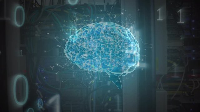 Digital composite of a human brain and the binary system