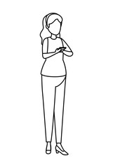 cute young woman using smartphone character