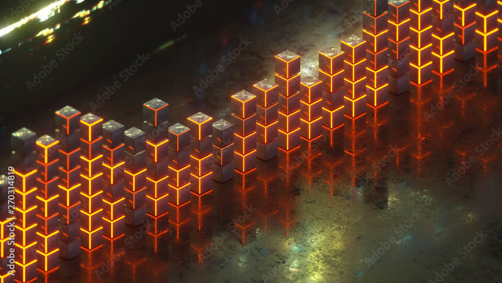 Poster equalizer or spectrum analyzer 3d rendering illustration