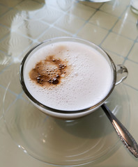 Coffee with white milk, delicious in the morning