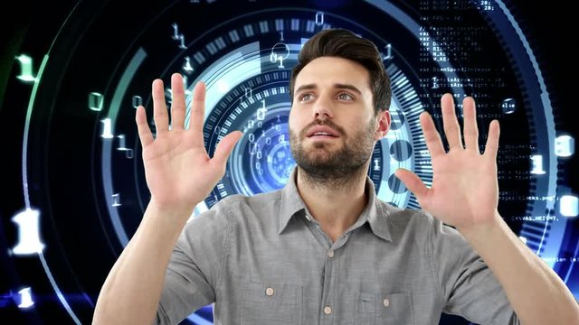 Digital composite of a man in a cyber world