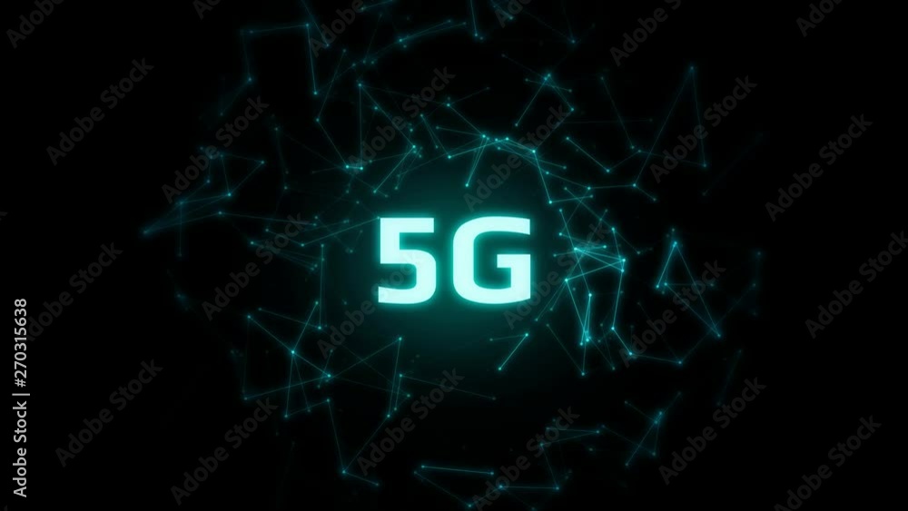 Poster 3d rendering of 4k 5g network nodes with connected blue glowing dots and lines moving smoothly on da