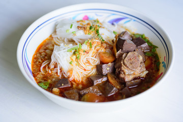 Thai rice noodles spicy soup (Kanom Jeen Nam Ngeaw), Northern Thai food