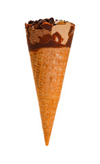 fresh coffee flavor ice cream cone with chocolate on white background with clipping path