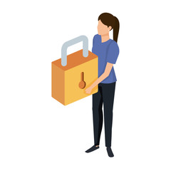 woman lifting safe secure padlock