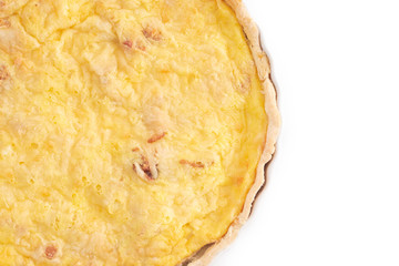 A Whole Quiche Lorraine Isolated on a White Background
