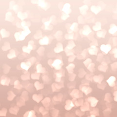 Beige blurred bokeh background with pink hearts, love, Valentine day, wedding, romance, gradient, white