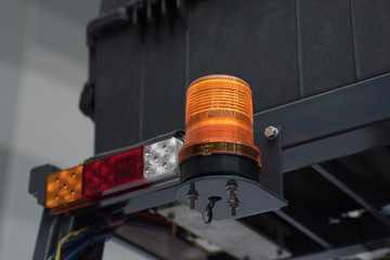 Emergency warning lights, attached to a forklift truck.