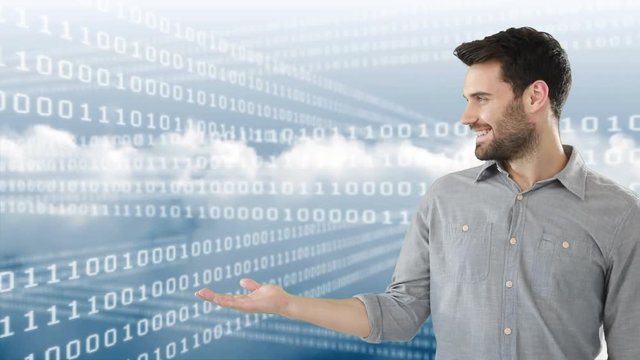 Digital composite of a man and the binary system