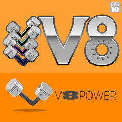 v8 engine power with pistons logo