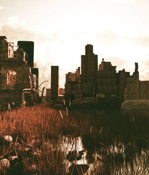 Scene of abandoned city,3d rendering