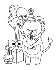 Animal cartoon with Happy Birthday icon design