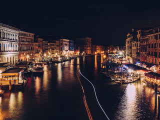 Fototapeta premium Night view from Rialto Bridge. Ponte di Rialto