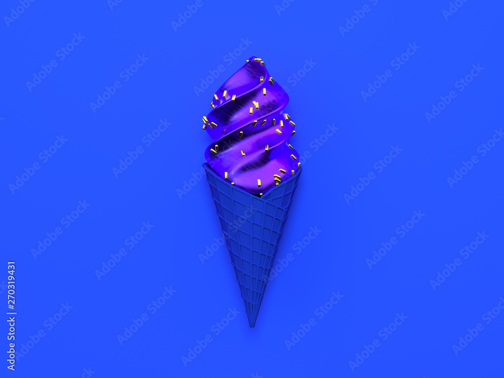 Aufkleber blue flat lay scene abstract purple gradient gold metallic object 3d rendering ice cream cone