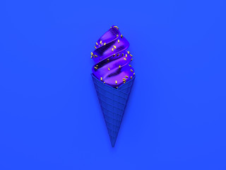 blue flat lay scene abstract purple gradient gold metallic object 3d rendering ice cream cone