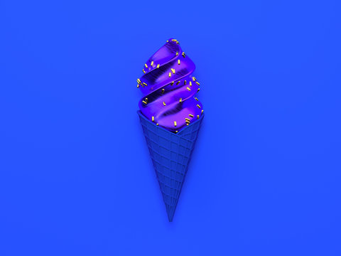 blue flat lay scene abstract purple gradient gold metallic object 3d rendering ice cream cone