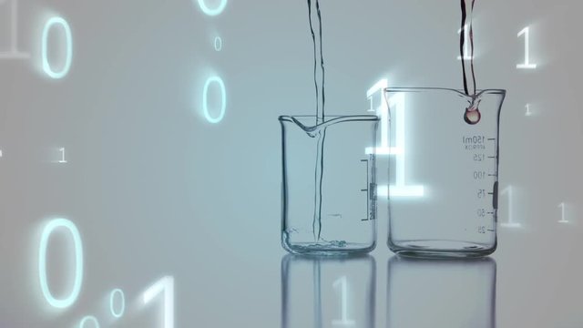 Digital composite of two beakers and the binary system