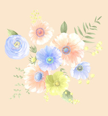 Beautiful watercolor flowers for your design and greeting cards for the holiday