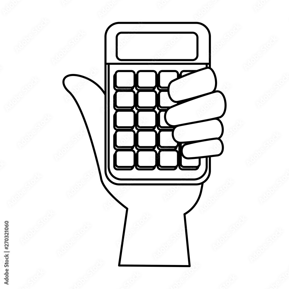 Poster hand with calculator math digital device