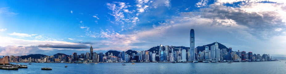 Hong Kong skyscraper panorama from across Victoria Harbor