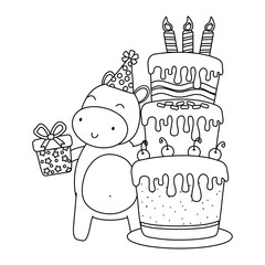 Animal cartoon with Happy Birthday icon design