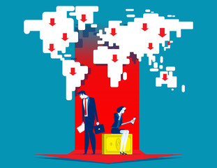 Business people with falling down business chart . Concept business vector illustration, Bad Economy, Problem, Risk.