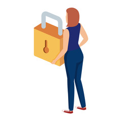 woman lifting safe secure padlock