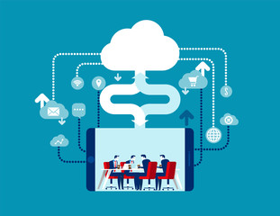 Cloud Computing. Concept business vector illustration, Contact, Online marketing, Globe Communication.
