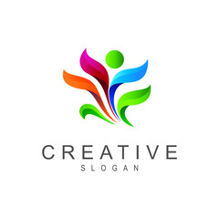 human logo , people logo with a simple and modern look, leaf logo  + natural icon,