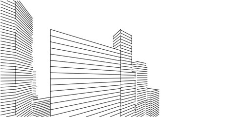 3D illustration architecture building perspective lines.