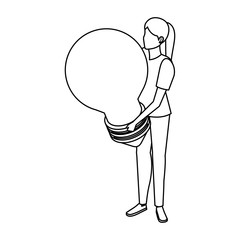 young woman lifting bulb light