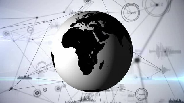 Digital composite of World globe and blockchain networks